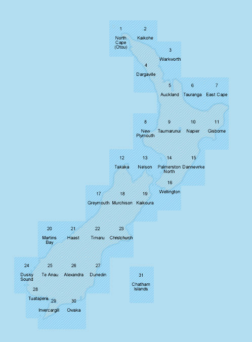 Topographic map index of New Zealand