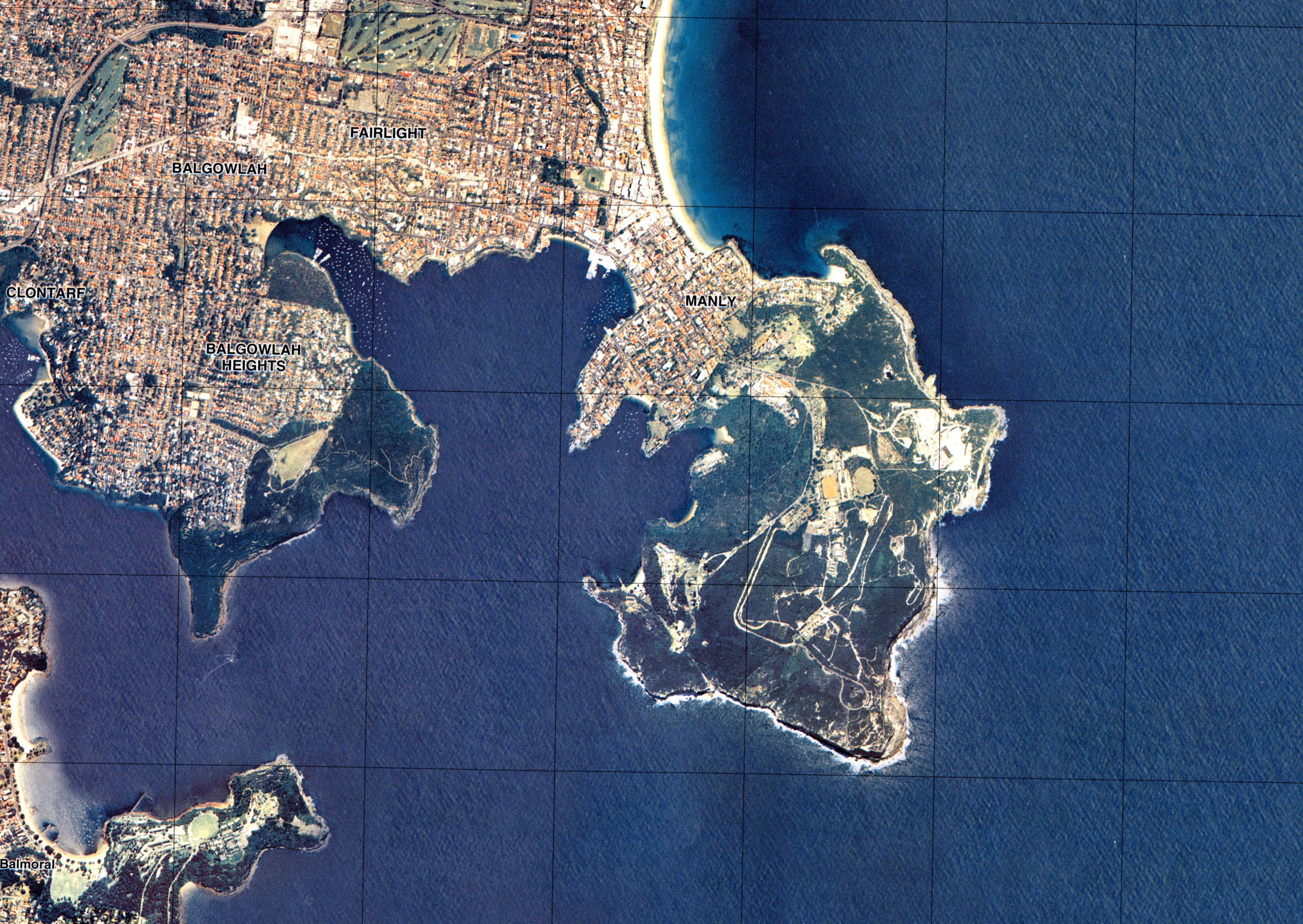 Satellite view of the Manly region within Sydney, NSW.